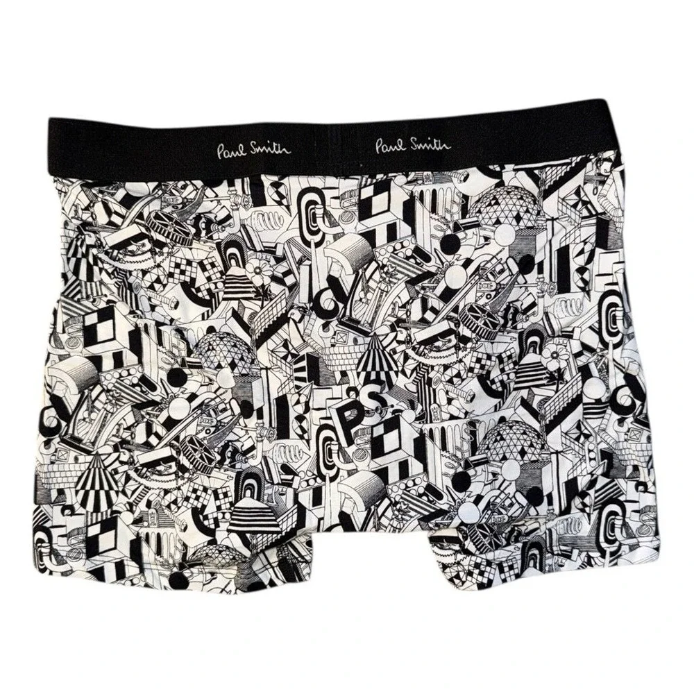Paul‎ Smith Size Small Boxer Brief Long Trunks Black and White Geo NWT